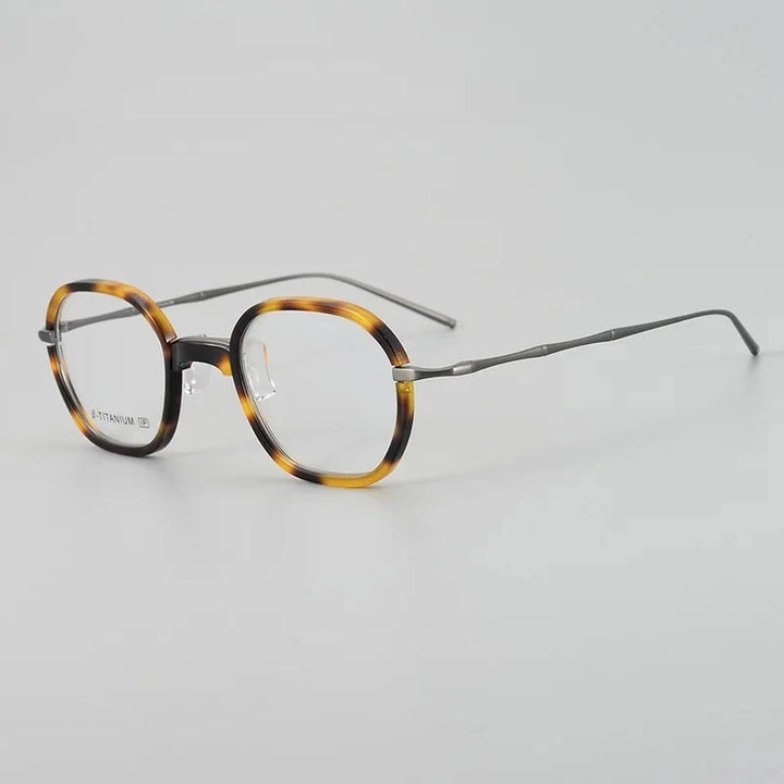 Aimee Unisex Full Rim Retro Round Titanium Acetate Eyeglasses GMS011 - Tortoise-Gun | Aimee at FuzWeb