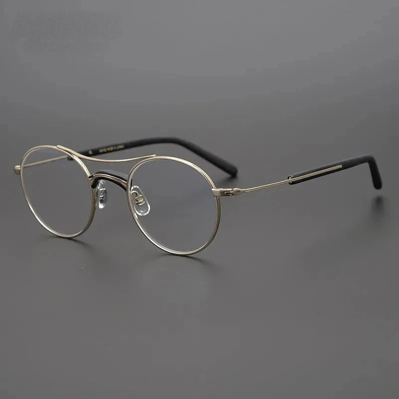 Aimee Unisex Full Rim Double Bridge Round Titanium Acetate Eyeglasses GMS106 - Golden | Aimee at FuzWeb
