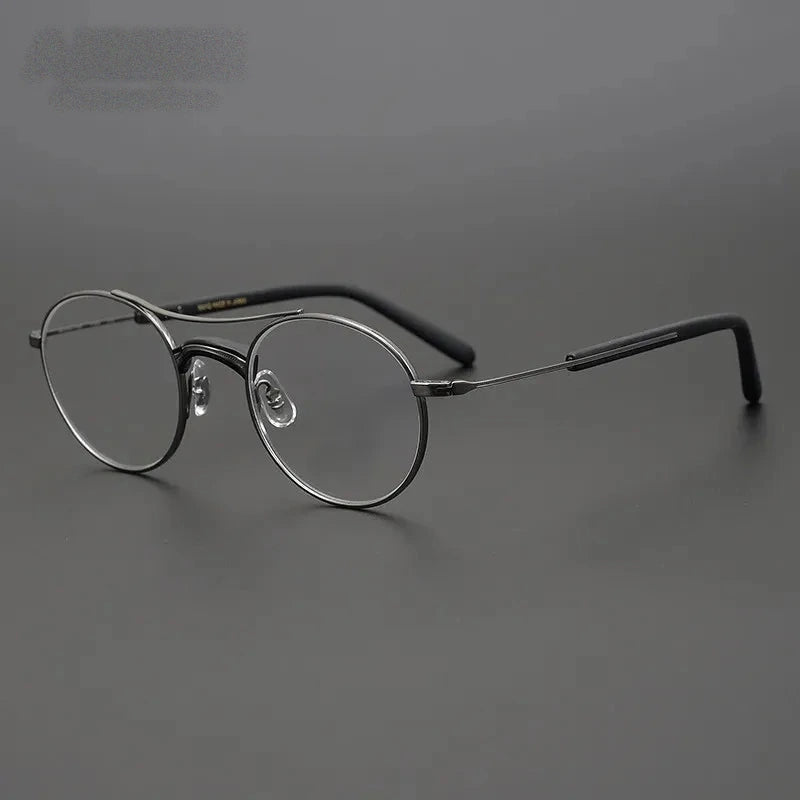 Aimee Unisex Full Rim Double Bridge Round Titanium Acetate Eyeglasses GMS106 - Grey-Black | Aimee at FuzWeb