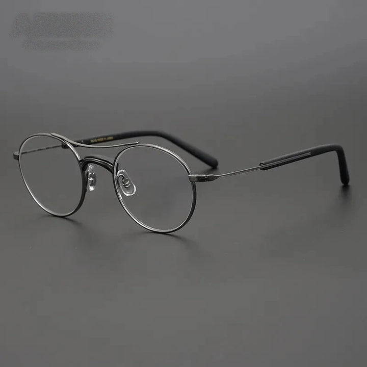 Aimee Unisex Full Rim Double Bridge Round Titanium Acetate Eyeglasses GMS106 - Grey-Black | Aimee at FuzWeb