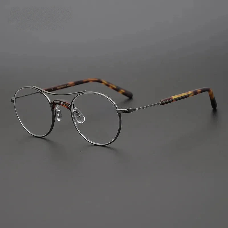 Aimee Unisex Full Rim Double Bridge Round Titanium Acetate Eyeglasses GMS106 - Grey-Tortoise | Aimee at FuzWeb