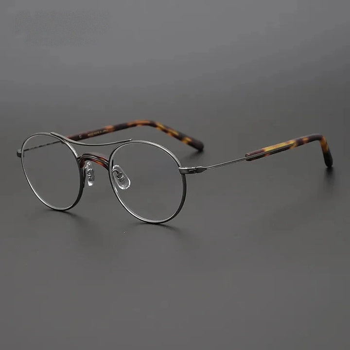 Aimee Unisex Full Rim Double Bridge Round Titanium Acetate Eyeglasses GMS106 - Grey-Tortoise | Aimee at FuzWeb