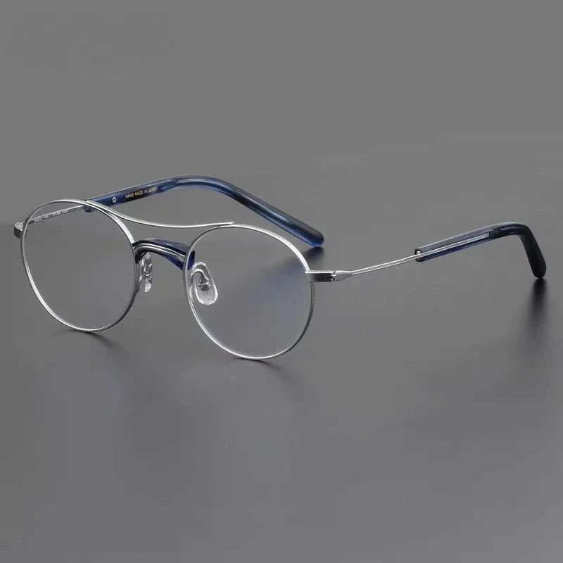 Aimee Unisex Full Rim Double Bridge Round Titanium Acetate Eyeglasses GMS106 - Silver-Blue | Aimee at FuzWeb