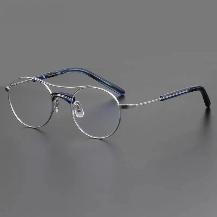 Aimee Unisex Full Rim Double Bridge Round Titanium Acetate Eyeglasses GMS106 - Silver-Blue | Aimee at FuzWeb