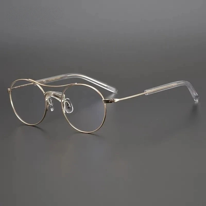 Aimee Unisex Full Rim Double Bridge Round Titanium Acetate Eyeglasses GMS106 - Transparent-Golden | Aimee at FuzWeb