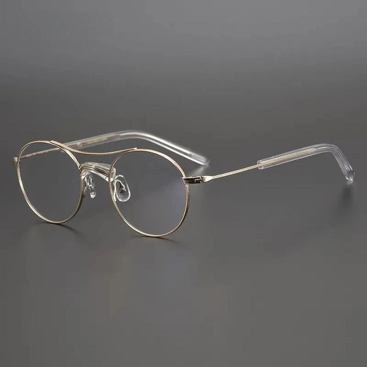 Aimee Unisex Full Rim Double Bridge Round Titanium Acetate Eyeglasses GMS106 - Transparent-Golden | Aimee at FuzWeb