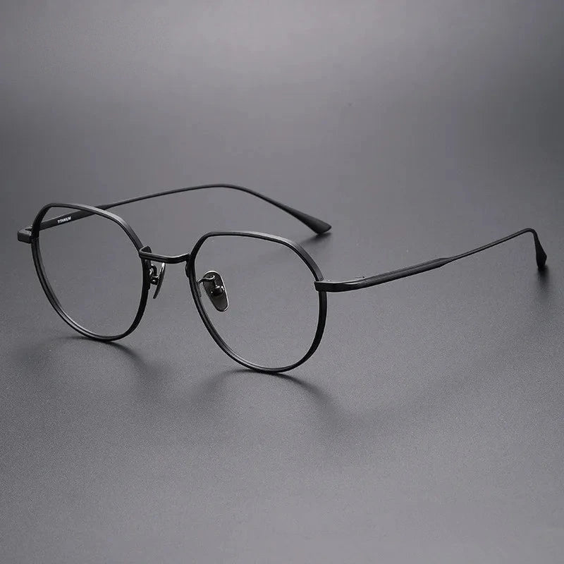 Aimee Unisex Full Rim Polygon Round Titanium Eyeglasses GMS846 - Black | Aimee at FuzWeb