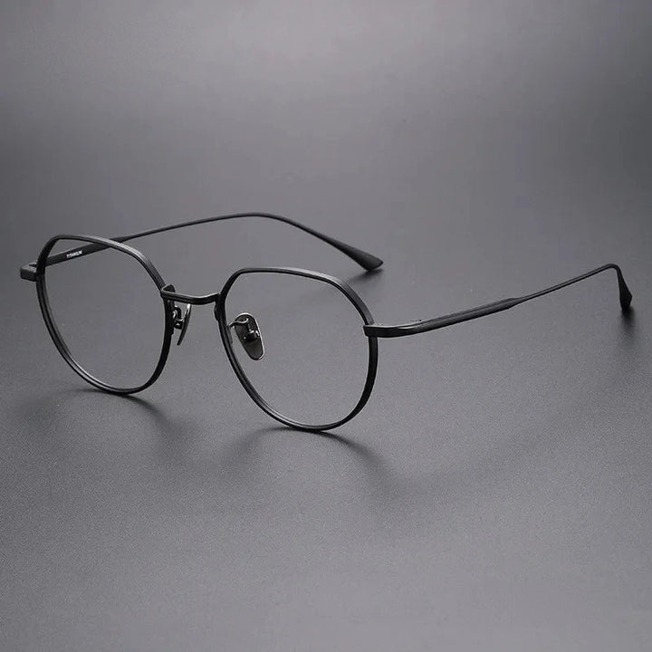 Aimee Unisex Full Rim Polygon Round Titanium Eyeglasses GMS846 - Black | Aimee at FuzWeb