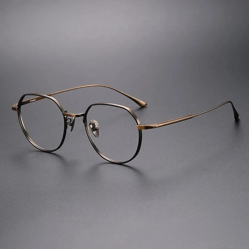 Aimee Unisex Full Rim Polygon Round Titanium Eyeglasses GMS846 - Black-Bronze | Aimee at FuzWeb