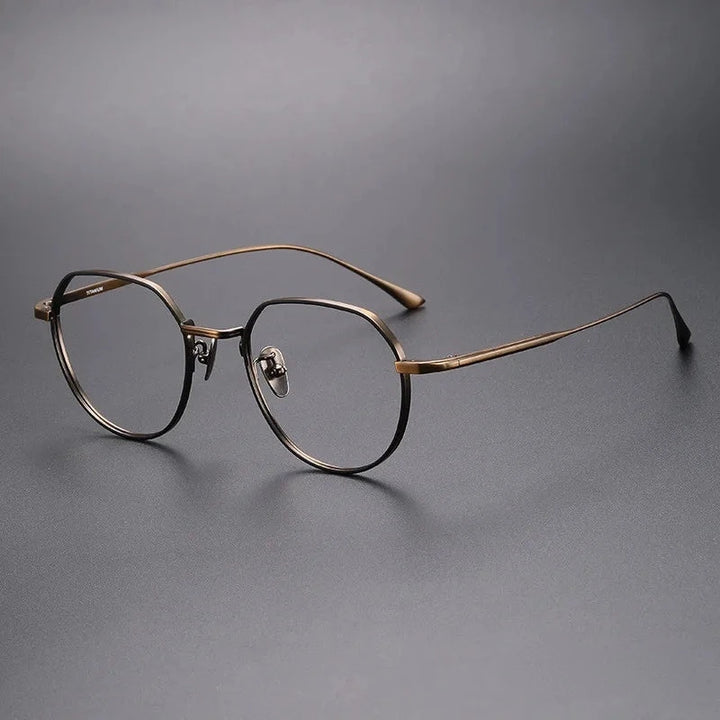 Aimee Unisex Full Rim Polygon Round Titanium Eyeglasses GMS846 - Black-Bronze | Aimee at FuzWeb