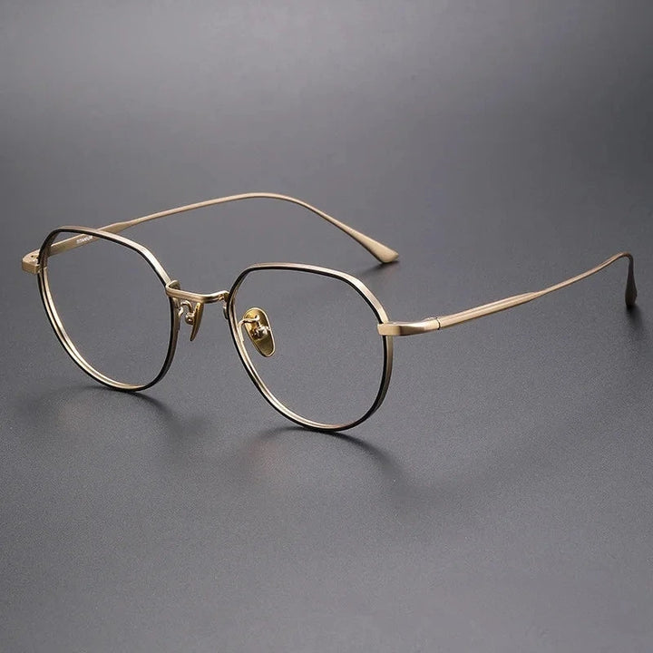 Aimee Unisex Full Rim Polygon Round Titanium Eyeglasses GMS846 - Black-Golden | Aimee at FuzWeb
