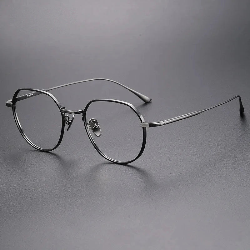 Aimee Unisex Full Rim Polygon Round Titanium Eyeglasses GMS846 - Black-Gun | Aimee at FuzWeb