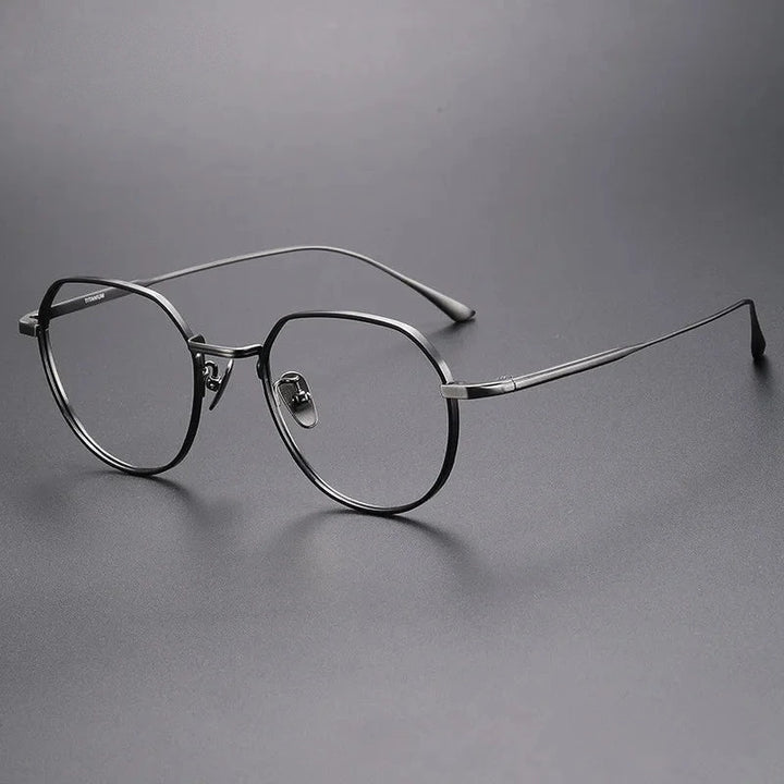 Aimee Unisex Full Rim Polygon Round Titanium Eyeglasses GMS846 - Black-Gun | Aimee at FuzWeb