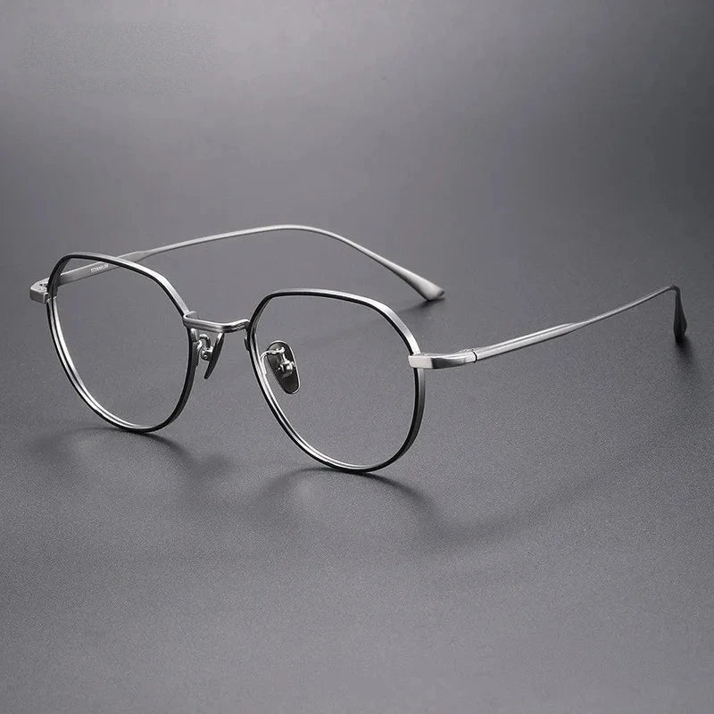 Aimee Unisex Full Rim Polygon Round Titanium Eyeglasses GMS846 - Black-Silver | Aimee at FuzWeb