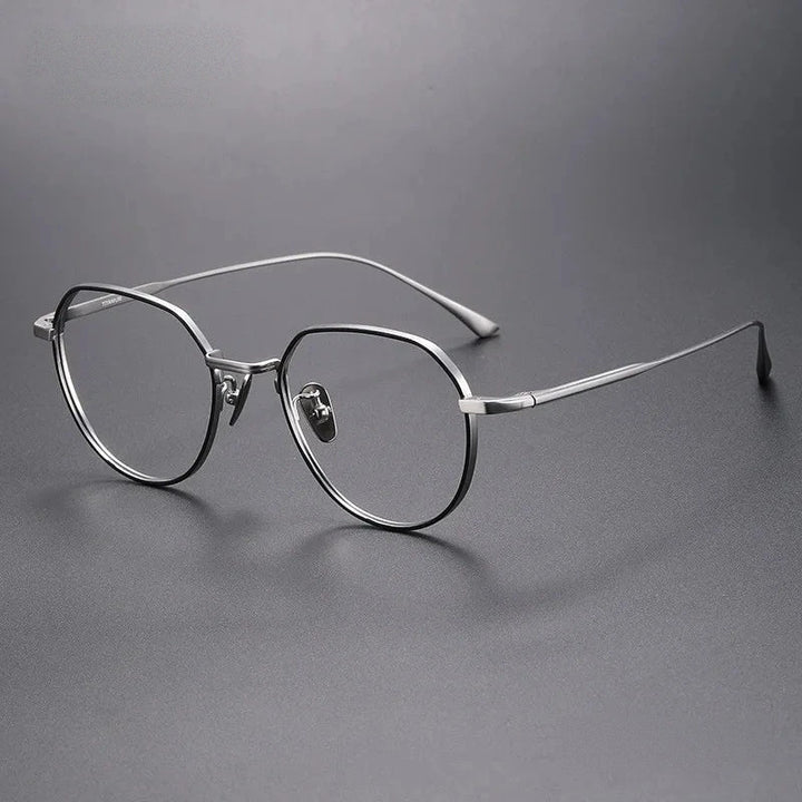Aimee Unisex Full Rim Polygon Round Titanium Eyeglasses GMS846 - Black-Silver | Aimee at FuzWeb