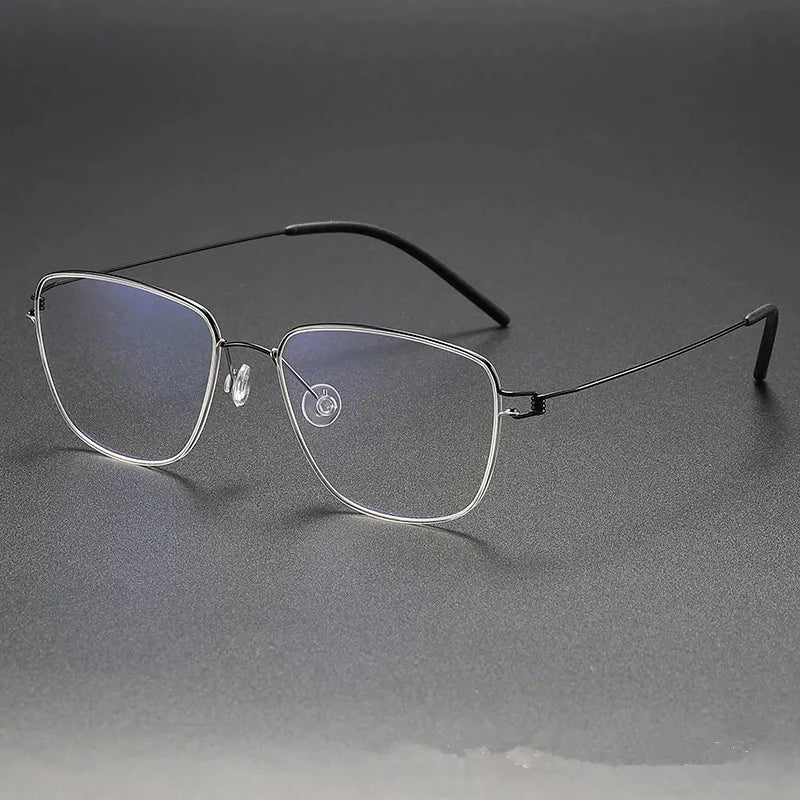 Aimee Unisex Full Rim Square Screwless Titanium Eyeglasses Gustav - Black-Silver | Aimee at FuzWeb