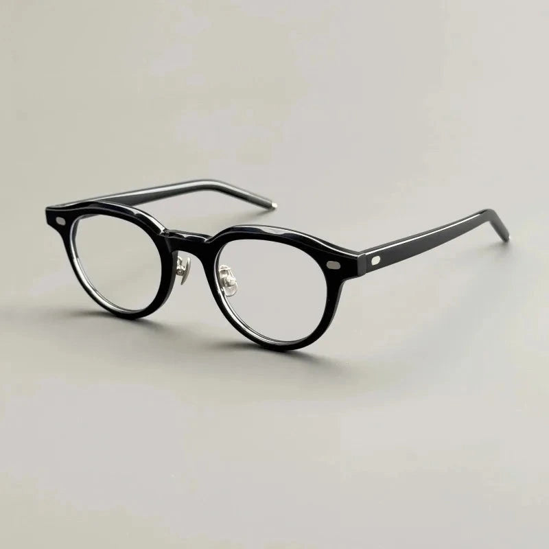 Aimee Unisex Full Rim Vintage Round Handmade Acetate Eyeglasses H152 - Black | Aimee at FuzWeb