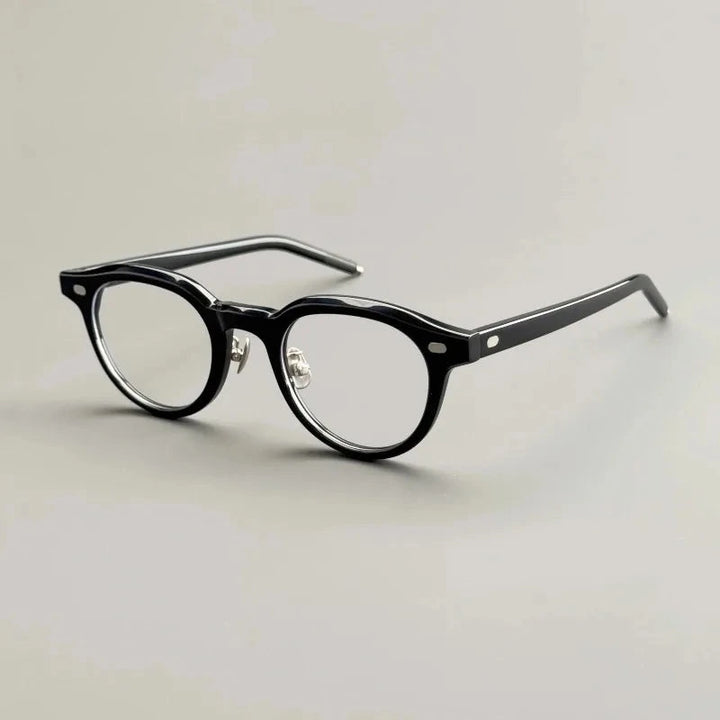 Aimee Unisex Full Rim Vintage Round Handmade Acetate Eyeglasses H152 - Black | Aimee at FuzWeb