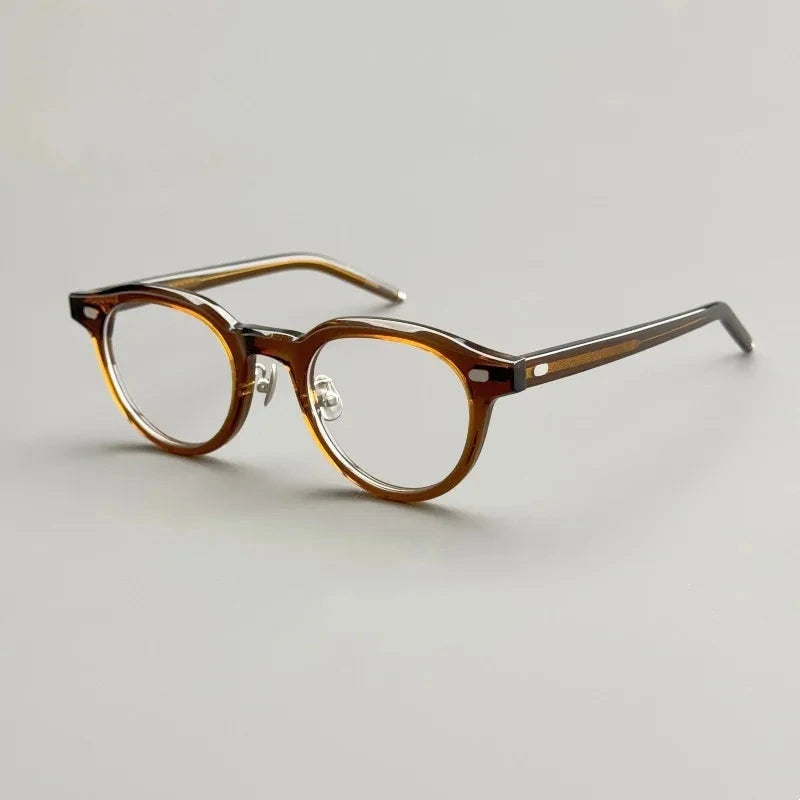 Aimee Unisex Full Rim Vintage Round Handmade Acetate Eyeglasses H152 - Brown | Aimee at FuzWeb