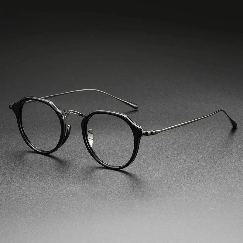Aimee Unisex Full Rim Round Titanium Acetate Eyeglasses KMN1113 - Black-Gun | Aimee at FuzWeb