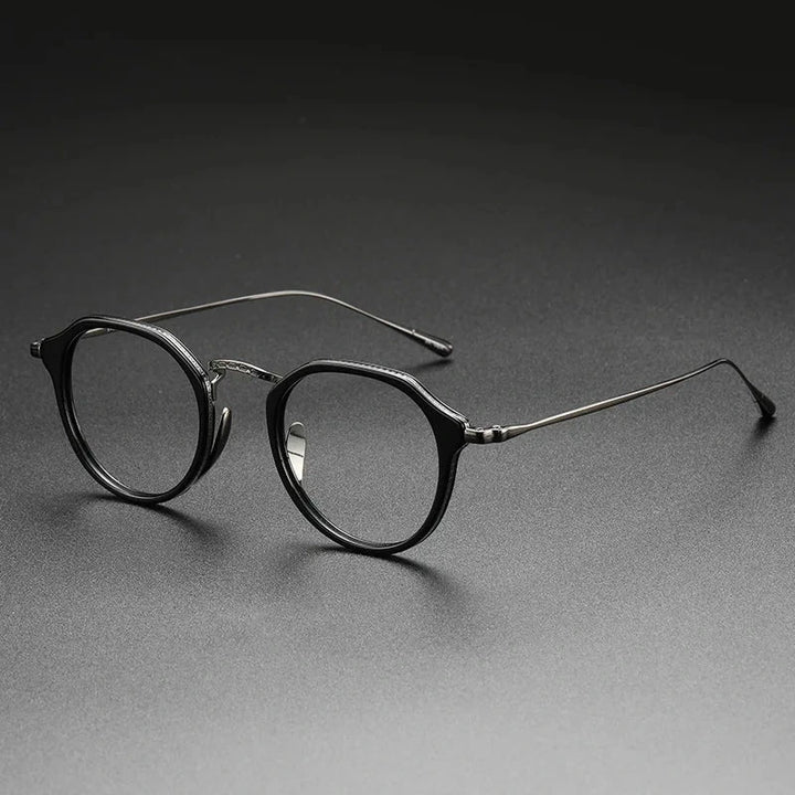 Aimee Unisex Full Rim Round Titanium Acetate Eyeglasses KMN1113 - Black-Gun | Aimee at FuzWeb