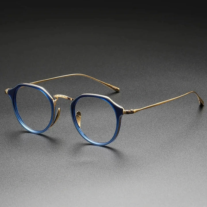 Aimee Unisex Full Rim Round Titanium Acetate Eyeglasses KMN1113 - Blue-Golden | Aimee at FuzWeb