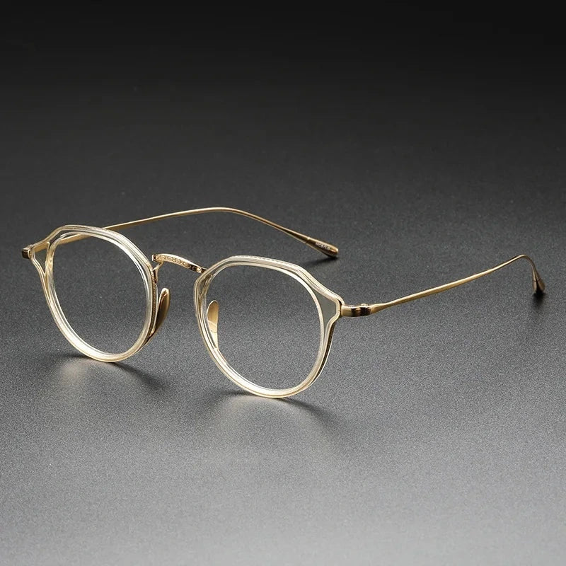 Aimee Unisex Full Rim Round Titanium Acetate Eyeglasses KMN1113 - Transparent-Golden | Aimee at FuzWeb