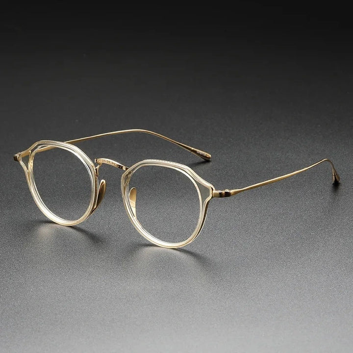 Aimee Unisex Full Rim Round Titanium Acetate Eyeglasses KMN1113 - Transparent-Golden | Aimee at FuzWeb