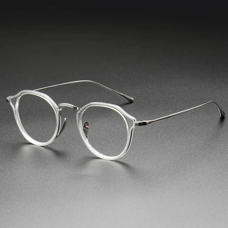 Aimee Unisex Full Rim Round Titanium Acetate Eyeglasses KMN1113 - Transparent-Silver | Aimee at FuzWeb