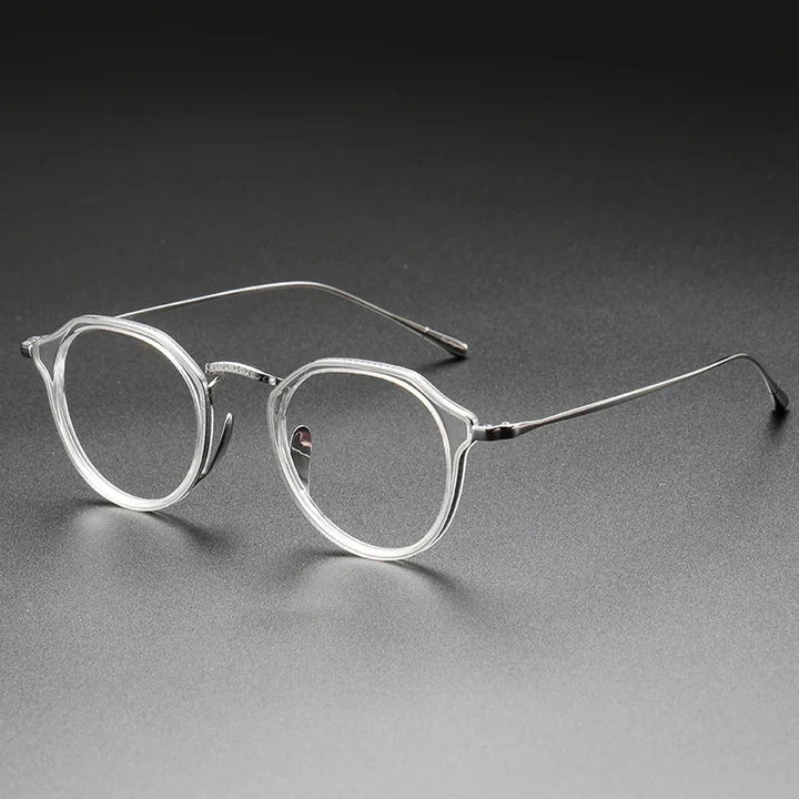 Aimee Unisex Full Rim Round Titanium Acetate Eyeglasses KMN1113 - Transparent-Silver | Aimee at FuzWeb