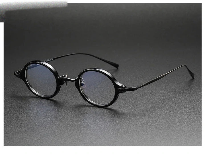 Aimee Unisex Full Rim Small Round Titanium Acetate Eyeglasses KMN181 - Black | Aimee at FuzWeb