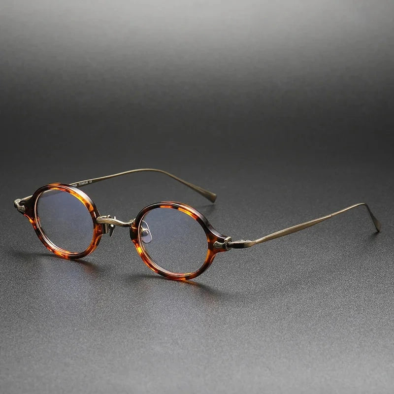 Aimee Unisex Full Rim Small Round Titanium Acetate Eyeglasses KMN181 - Tortoise | Aimee at FuzWeb