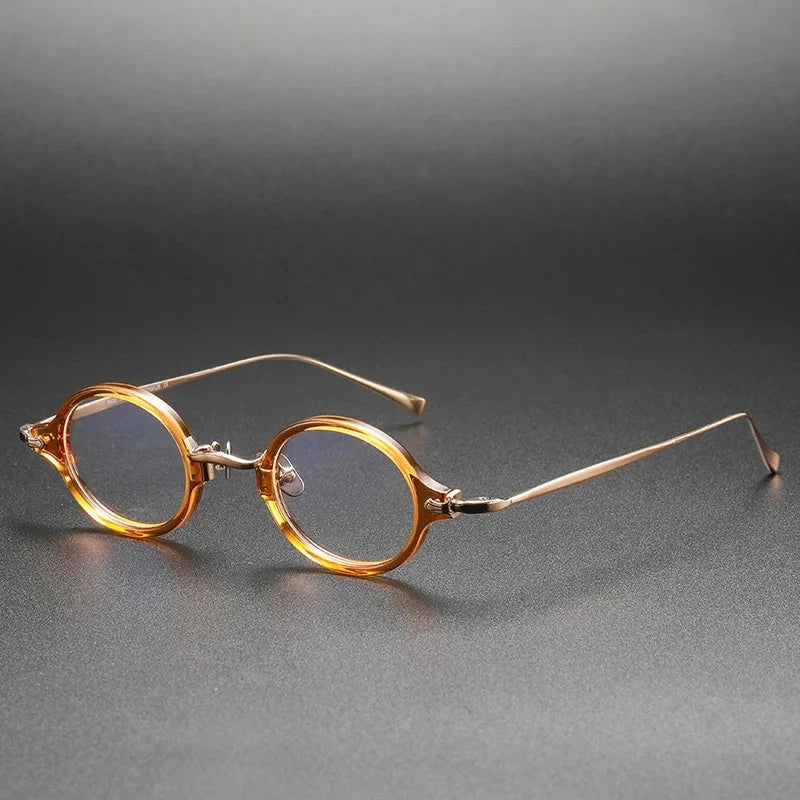 Aimee Unisex Full Rim Small Round Titanium Acetate Eyeglasses KMN181 - Transparent-Tea | Aimee at FuzWeb