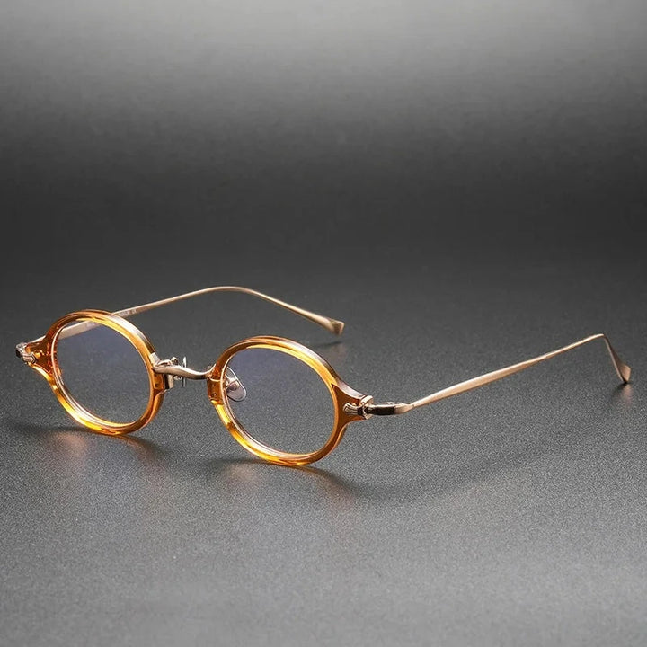 Aimee Unisex Full Rim Small Round Titanium Acetate Eyeglasses KMN181 - Transparent-Tea | Aimee at FuzWeb