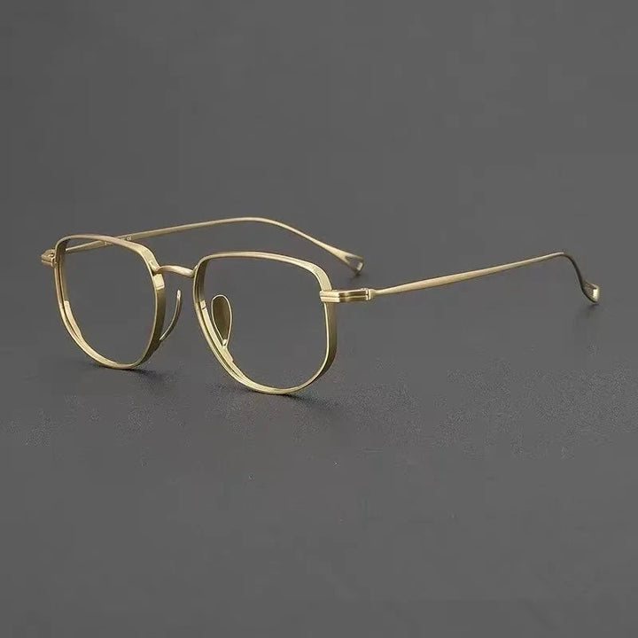Aimee Unisex Full Rim Polygon Square Pure Titanium Eyeglasses KMN3004 - Golden | Aimee at FuzWeb