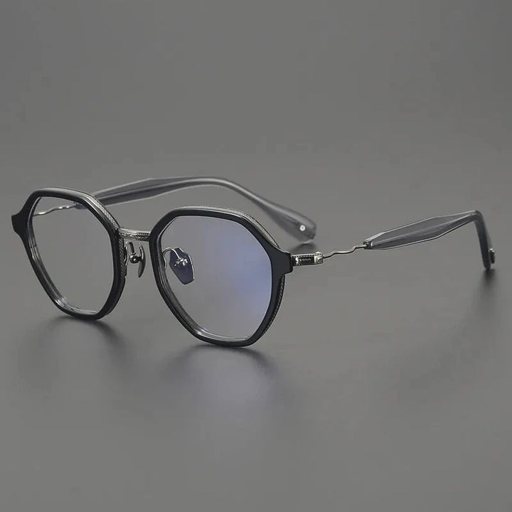 Aimee Unisex Full Rim Polygon Round Titanium Acetate Eyeglasses KMP2505 - Black | Aimee at FuzWeb