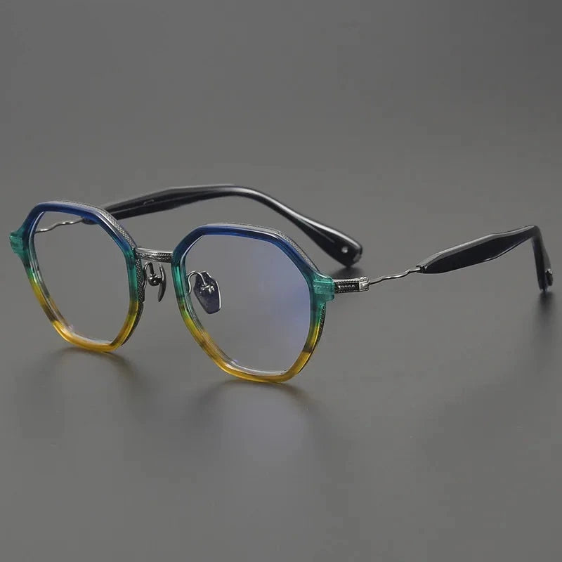 Aimee Unisex Full Rim Polygon Round Titanium Acetate Eyeglasses KMP2505 - Blue-Yellow | Aimee at FuzWeb