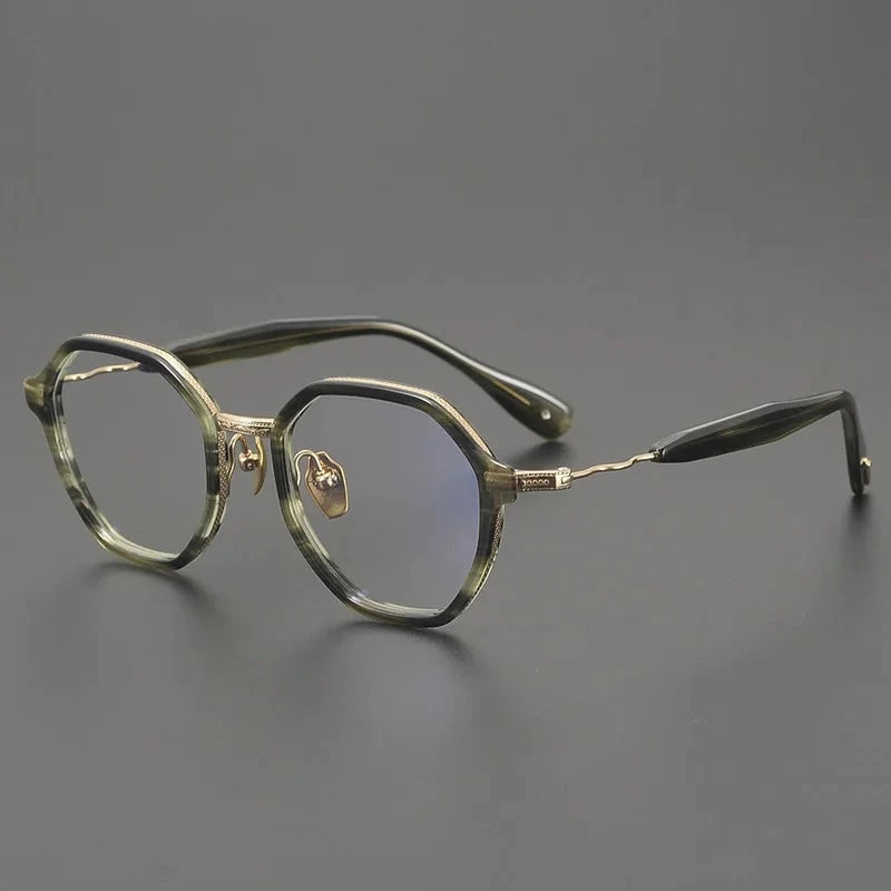 Aimee Unisex Full Rim Polygon Round Titanium Acetate Eyeglasses KMP2505 - Green | Aimee at FuzWeb