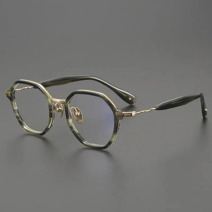 Aimee Unisex Full Rim Polygon Round Titanium Acetate Eyeglasses KMP2505 - Green | Aimee at FuzWeb
