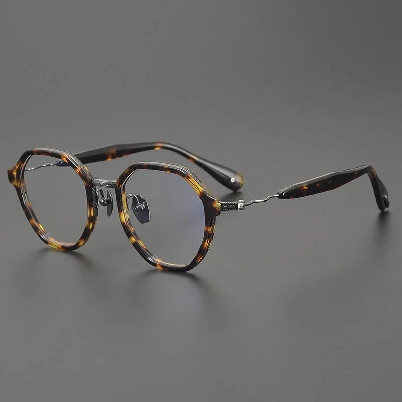 Aimee Unisex Full Rim Polygon Round Titanium Acetate Eyeglasses KMP2505 - Tortoise | Aimee at FuzWeb