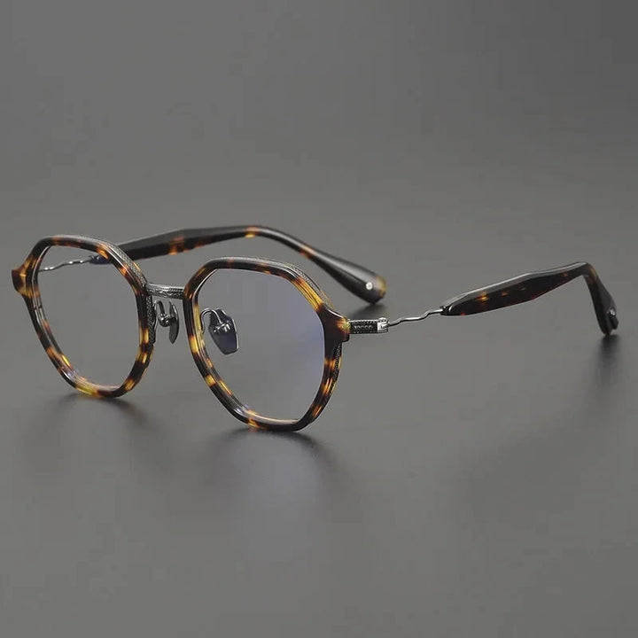 Aimee Unisex Full Rim Polygon Round Titanium Acetate Eyeglasses KMP2505 - Tortoise | Aimee at FuzWeb