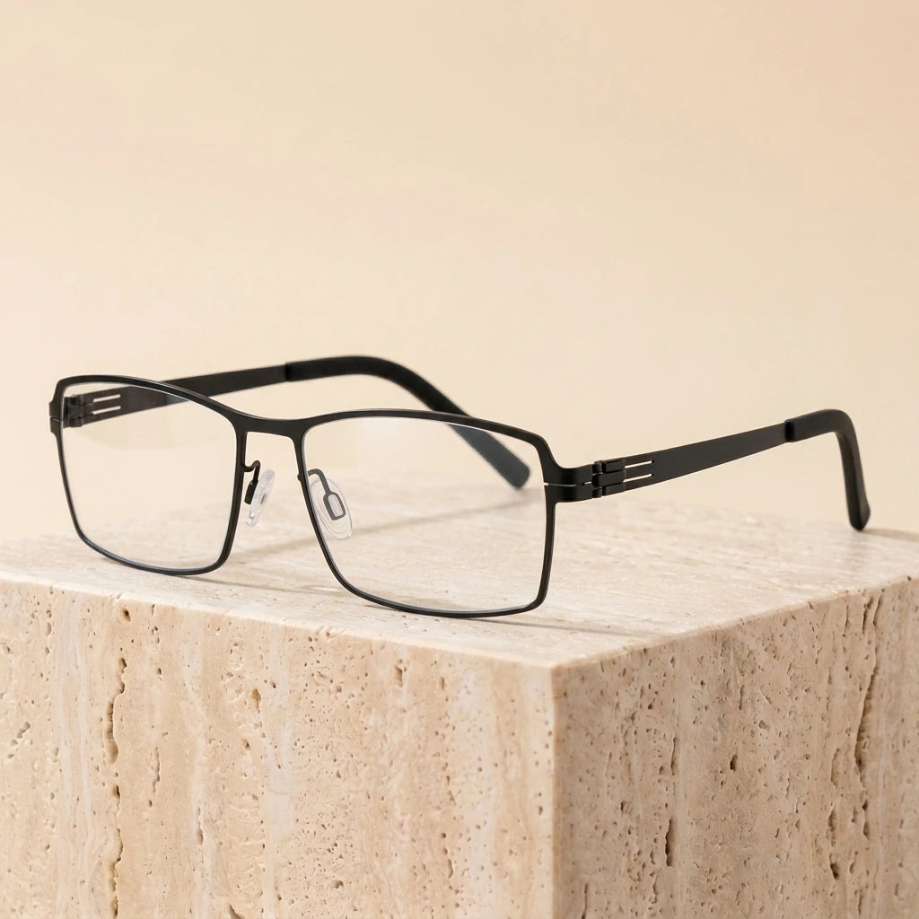 Aimee Men‘s Full Rim Square Screwless Stainless Steel Eyeglasses 50851 - Black