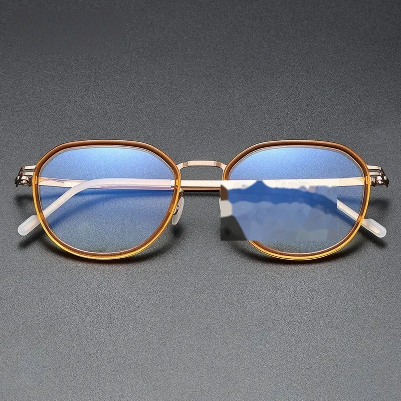 Aimee Unisex Full Rim Round Titanium Acetate Eyeglasses MY1002 - Tea-Golden