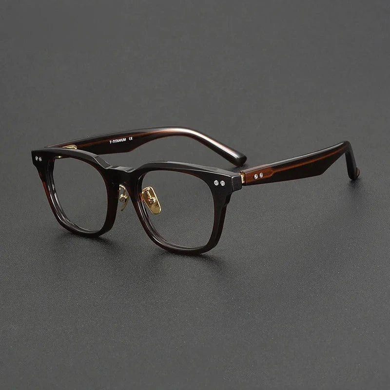 Aimee Unisex Full Rim Retro Square Handmade Acetate Eyeglasses NP-156 - Brown | Aimee at FuzWeb