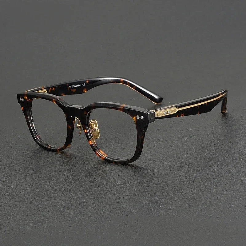 Aimee Unisex Full Rim Retro Square Handmade Acetate Eyeglasses NP-156 - Tortoise-Golden | Aimee at FuzWeb