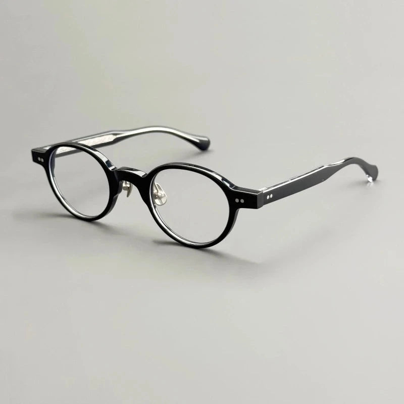 Aimee Unisex Full Rim Vintage Oval Handmade Acetate Eyeglasses OR48 - Black | Aimee at FuzWeb