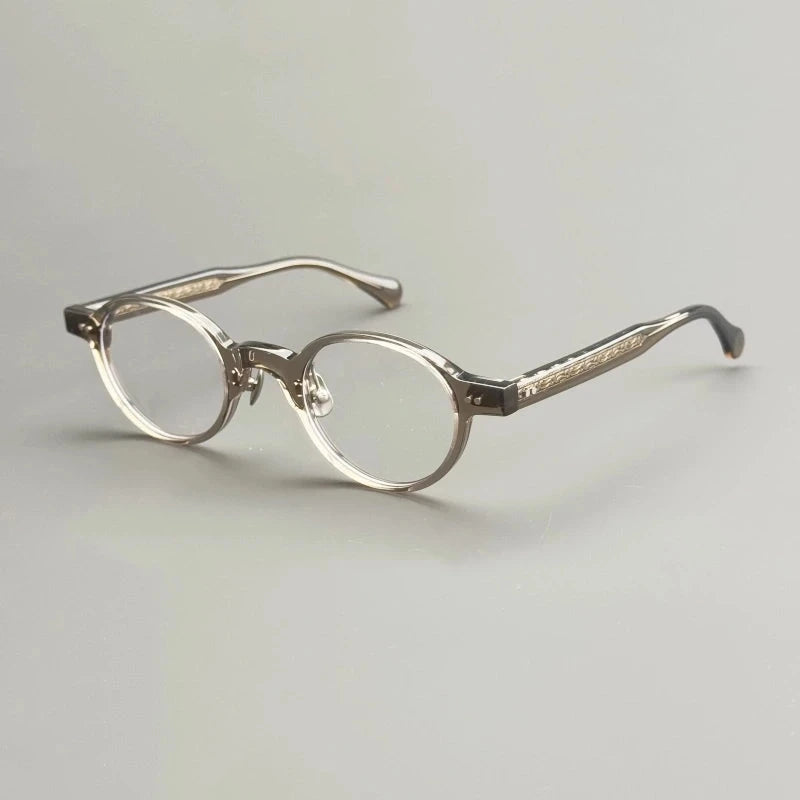 Aimee Unisex Full Rim Vintage Oval Handmade Acetate Eyeglasses OR48 - Clear-Grey | Aimee at FuzWeb