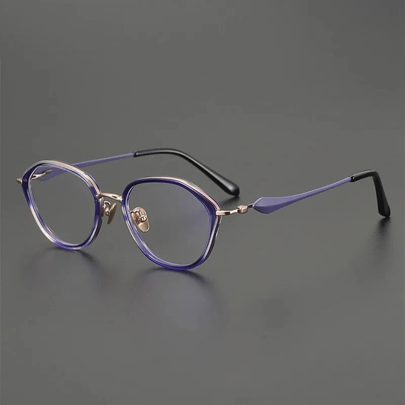 Aimee Unisex Full Rim Polygon Round Titanium Acetate Eyeglasses OT-026 - Blue-Golden | Aimee at FuzWeb