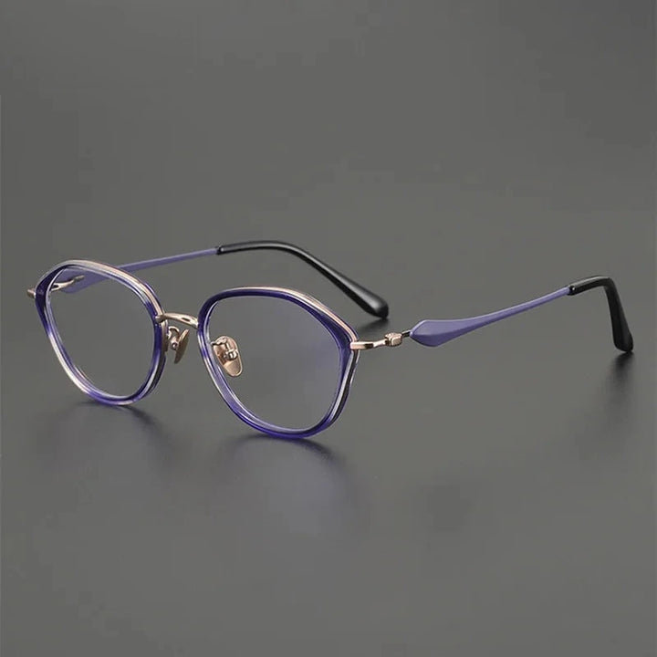 Aimee Unisex Full Rim Polygon Round Titanium Acetate Eyeglasses OT-026 - Blue-Golden | Aimee at FuzWeb