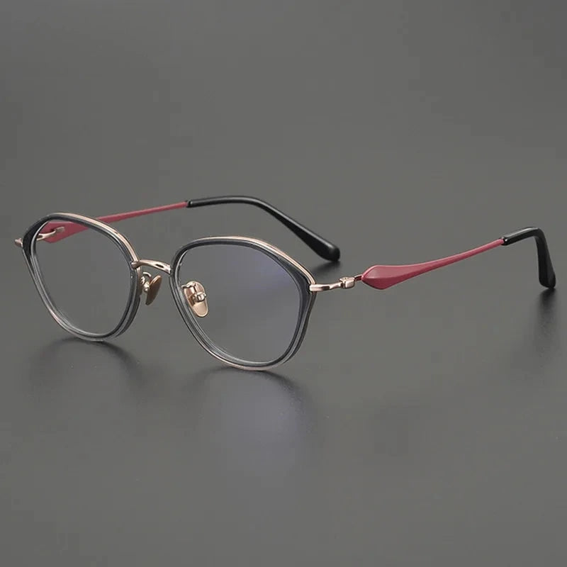 Aimee Unisex Full Rim Polygon Round Titanium Acetate Eyeglasses OT-026 - Grey-Golden | Aimee at FuzWeb